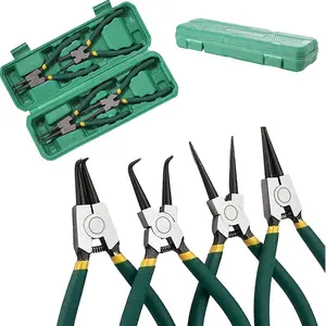 4Pcs Snap Ring Pliers Set, Internal & External Circlip Pliers with Straight & Bent Jaw, Heavy-Duty Spring Loaded Pliers for Retaining Rings, Hoses & Gaskets Removal