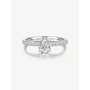 "Radiant Muse" Pear-Cut Lab Grown Diamond Ring in Sterling Silver Engagement Anniversary Wedding Ring for Women (0.3-1 Carat)