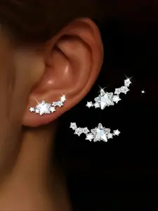 A Pair, S925 Silver, Women's Fashionable Earrings, Star Stud Earring Jewelry, Delicate Personality, Fresh and Shining, Fashionable and Versatile, Suitable for Women's Parties and Daily Wear, Low Allergy, Artificial Zirconia Earrings