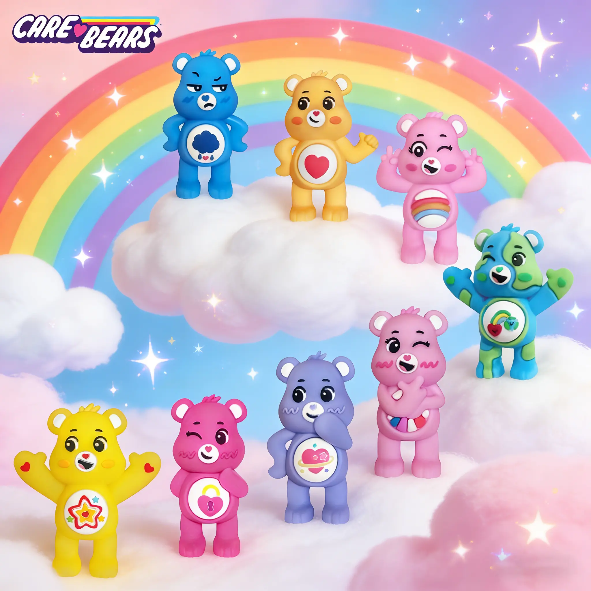 1PC Officially Licensed Care Bears 3D Cartoon Bear Series, Random 1 of 8 Styles Mystery Blind Box, Blind Bag Cute Fun Collectible, Various Styles Colourful Bear Figurines, Decoration Gifts for Fans, Friends & Family, Collectible Box