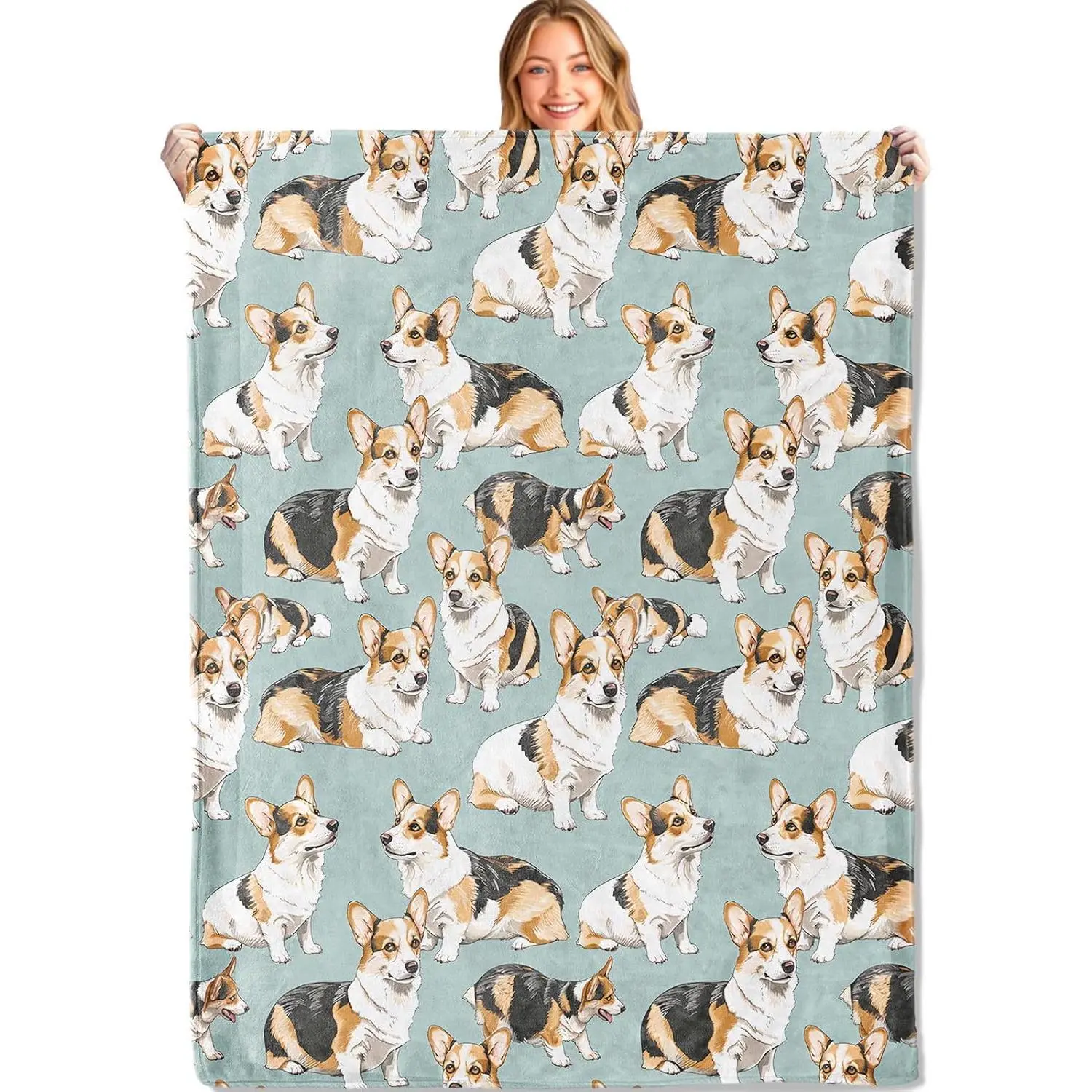 Cute Corgi Cartoon Character Flannel Fabric Throw Blanket - Soft, Lightweight, Wrinkle-Resistant, Multi-Size, Valentine's Day Gift for Animal Lovers & Children, Living Room Decor, Home Use
