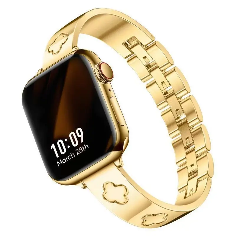 1Pack Luxury Gold Four-Leaf Clover Stainless Steel Band, No-Tool Adjustable Magnetic Strap for Apple Watch Series10/9/8/7/6/SE/Ultra 38-45mm, Women Party Daily Watch Accessory