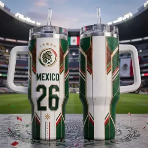 Mexico Inspired 40oz Tumbler with Handle & Straw, Personalized Soccer Fan Cup, International Game Day Travel Mug, Sports Lover Gift