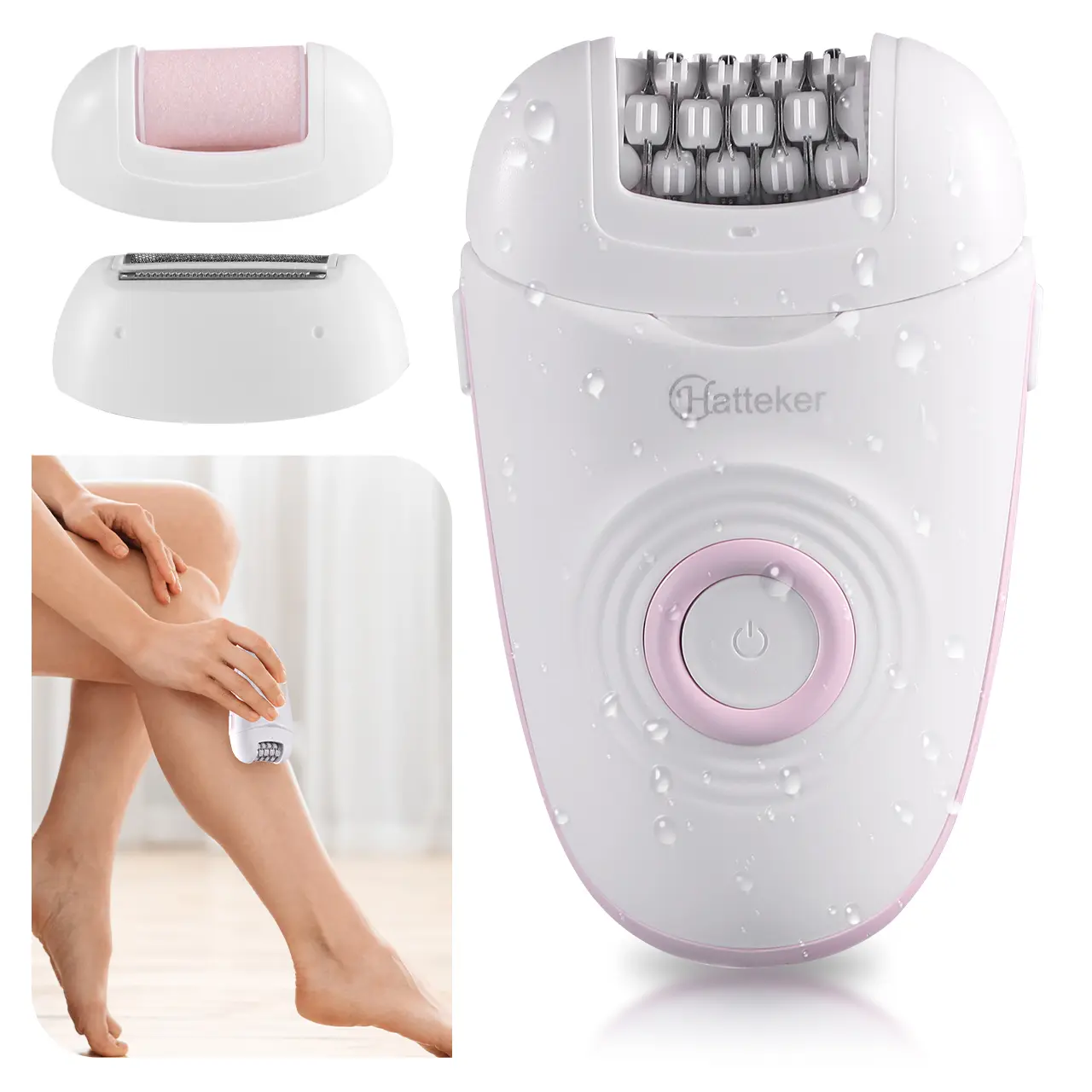 3-in-1 Electric Epilator for Women, Waterproof Bikini Shaver & Body Hair Trimmer for Arm, Leg, Underarm & Bikini, Portable Foot Grinder, Painless Hair Removal Tool