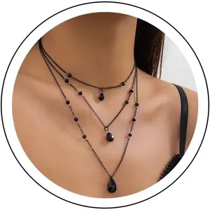 Gothic Y Necklace,Goth Black Red Crystal Bead Teardrop Necklace,Punk Y Necklaces,Halloween Christmas New Year Jewelry for Women