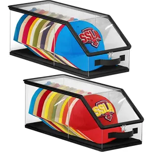2 Pack Stackable Hat Storage Box, Clear Closet Hat Organizer for Baseball Caps Hold 24 Caps, Space Saving Hat Box Display (Black)