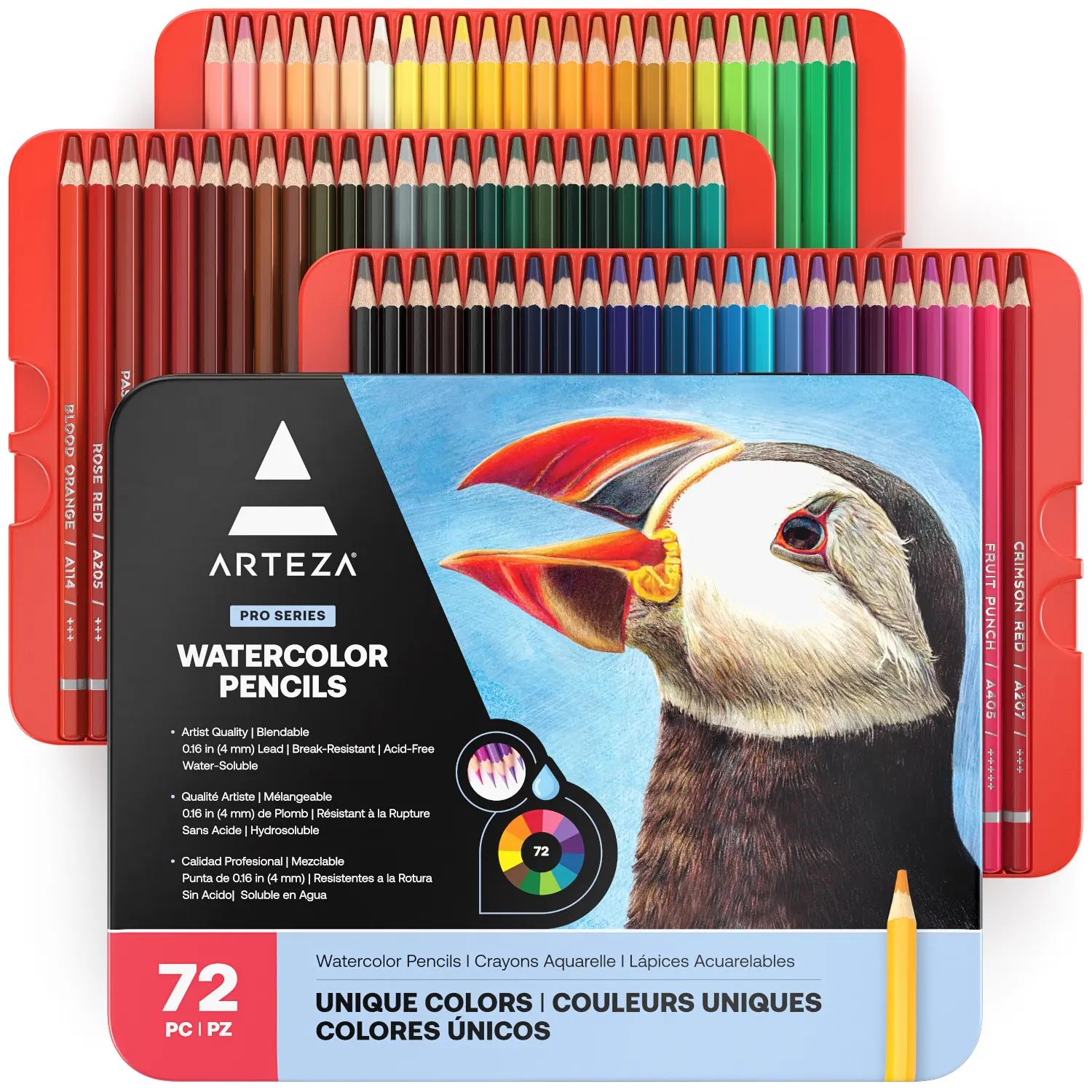 Arteza® Expert Watercolor Pencils Set - 72 pc ARTZ-8073, Water-Soluble Quality Art Supplies with Durable Core Design, for Artists of All Skill Levels, Blendable Color & Control Capabilities