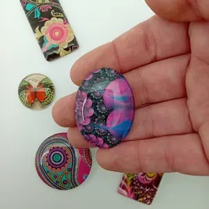 Glass Oval Cabochon 40mm Fractal Bloom