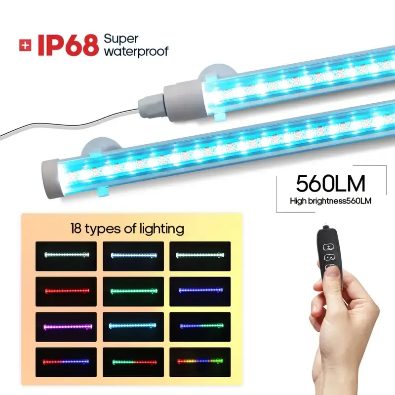 LED Aquarium Plant Light Strip Color Changing Effect, USB Powered RGB Aquatic Water Fish Tank Lamp, 4 Key Control Timer, 18 Adjustable Brightness, Aquarium Light For Plants