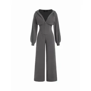 Cider Jersey Hooded Cinched Waist Zipper Jumpsuit Cider Jersey Hooded Cinched Waist Zipper Jumpsuit