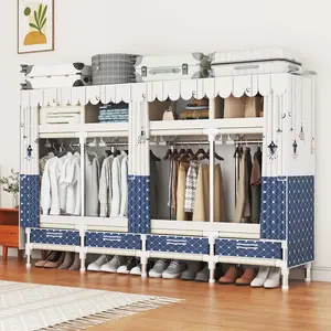 Heavy Duty Wardrobe Portable Closet Organizer Metal Clothes Rack with Fashion Printing with Four Drawers for Hanging Clothes with Drawers, Easy to Assemble, Stronger Load-bearing Capacity, Detachable Design.