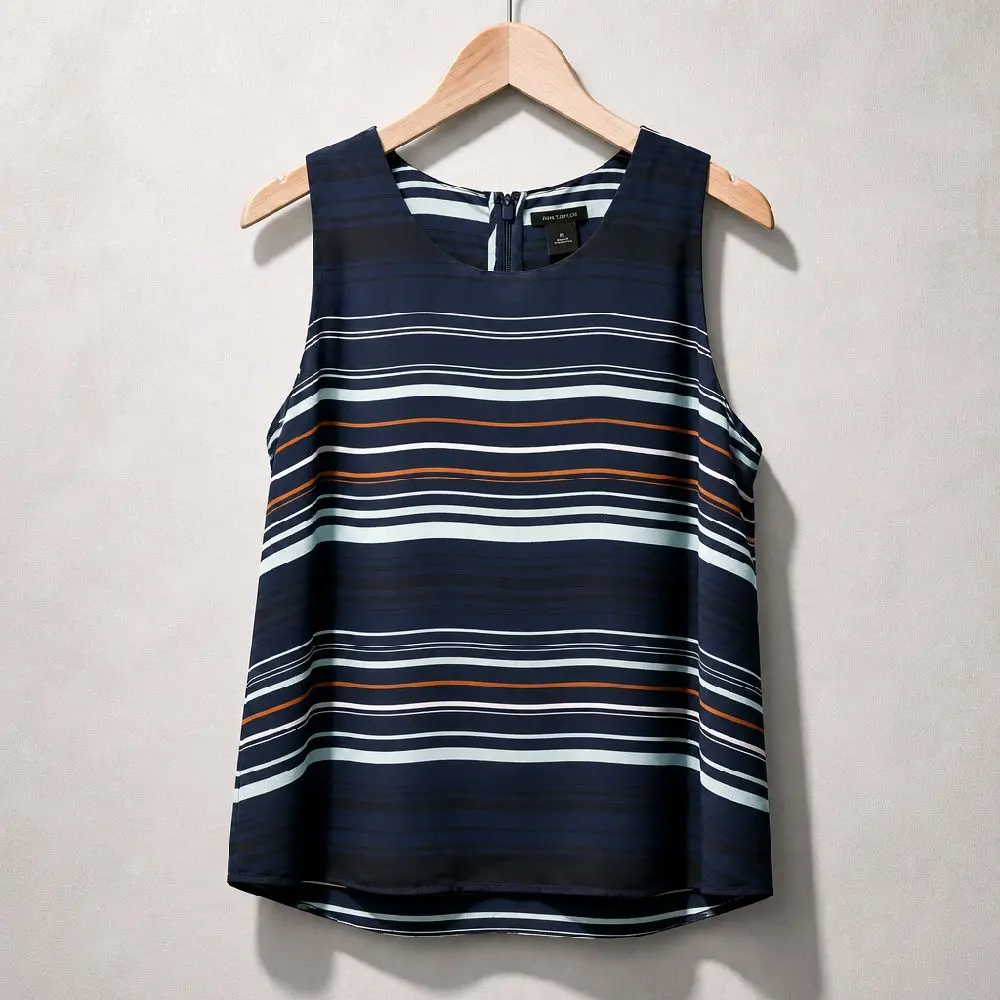 Chic Nautical Aesthetic Ann Taylor Striped Sleeveless Blouse Tank Top XL 5018