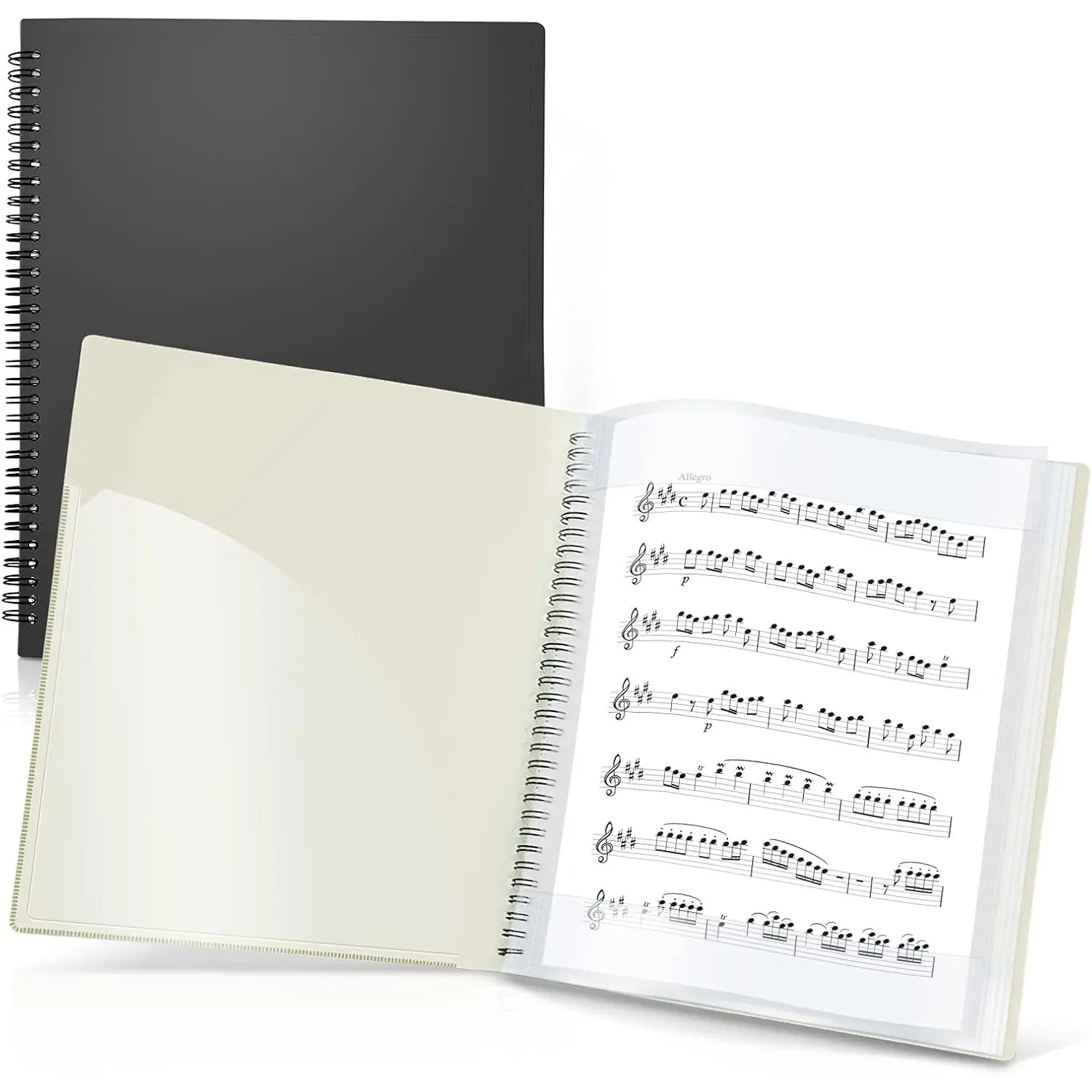 Sheet Music Folder 8.5x11 - Dual Use Music Holder (Black), Store Inside 24 Protective Sleeves or Write on Exposed Pages Outside Sleeves, 8.5 x 11 Spiral Notebook Binder Organizer, Lay Flat