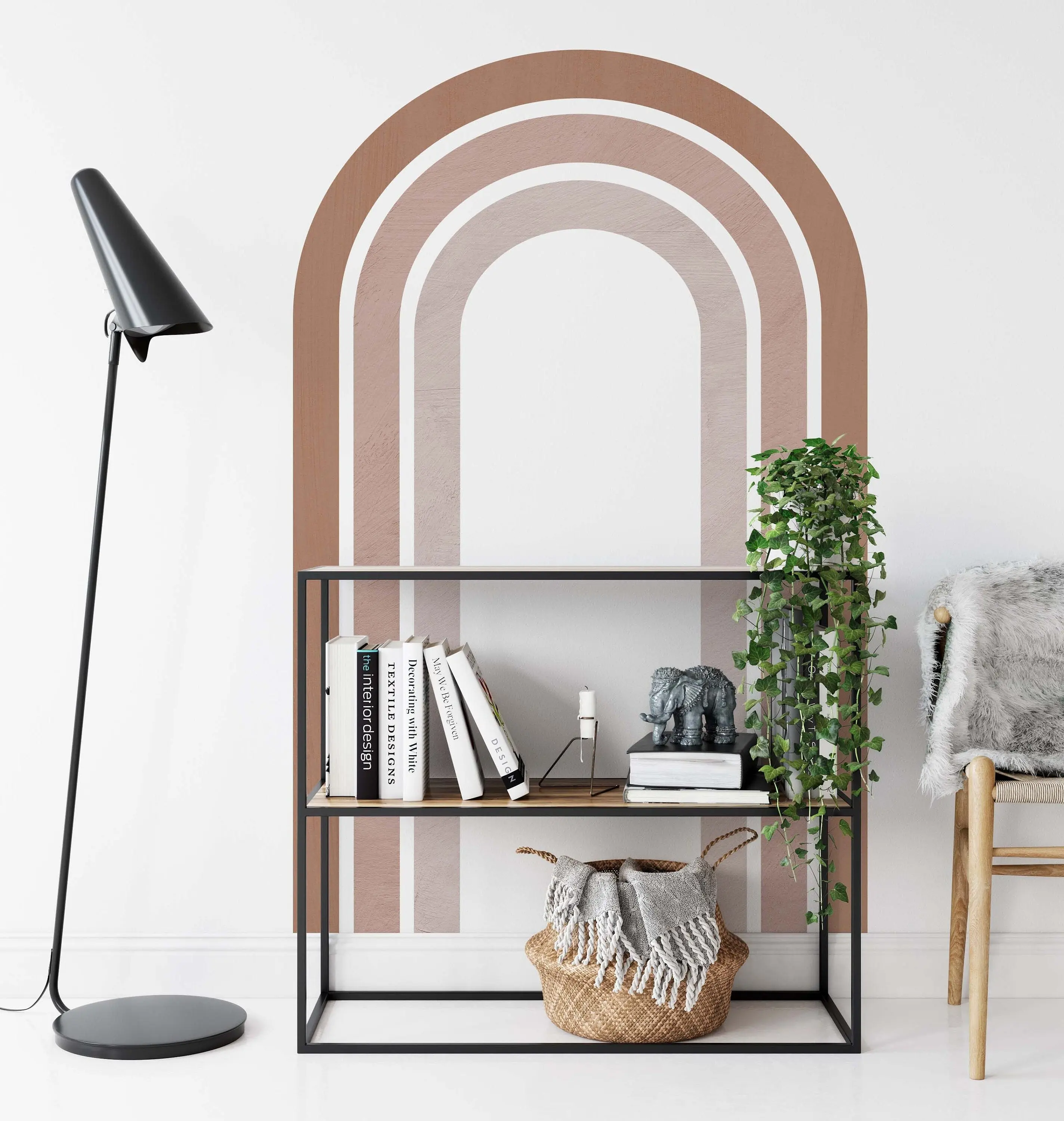 Rainbow Arch Wall Decal Brown Colour Block Boho Modern Sticker Headboard Large, LF384