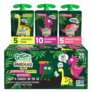 Fruit & veggieZ Applesauce and Puree Variety Pack, Jurassic Pear, Roarrrr Berry & Prehistoric Peach, 3.2 oz (Pack of 20), Unsweetened Snacks for Kids, BPA Free Pouches