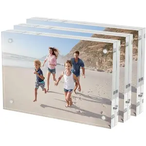 4x6  Picture Frames 3 Pack, 20% Thicker Block, Clear Picture Frames Freestanding Double Sided   Lucite Frameless Transparent Square Frame  for Desktop Display