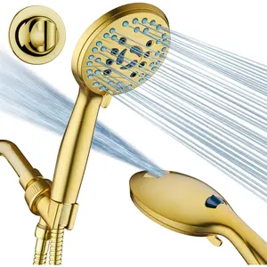 AquaCare High  8-mode Handheld Shower  - Anti-clog Nozzles, Built-in Power Wash to Clean Tub, Tile & Pets, Extra Long 6 ft. Stainless Steel Hose, Wall & Overhead Brackets