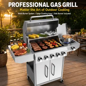 [SummerVibes] BESTFIRE 68000 BTU Outdoor Gas Grill – 5 Main Burners with Side Burner, Porcelain Cast Iron Grates, Patio Cart Design – Modern Portable BBQ for Backyard barbecue stove