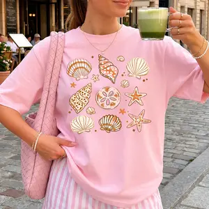 Seashell Beach Shirt Coastal Shell Graphic Tee Starfish Sand Dollar Ocean Lover T Shirt Cute Summer Vacation Top Nautical Beach Trip Outfit Seaside Aesthetic Gift For Women Marine Life Tee