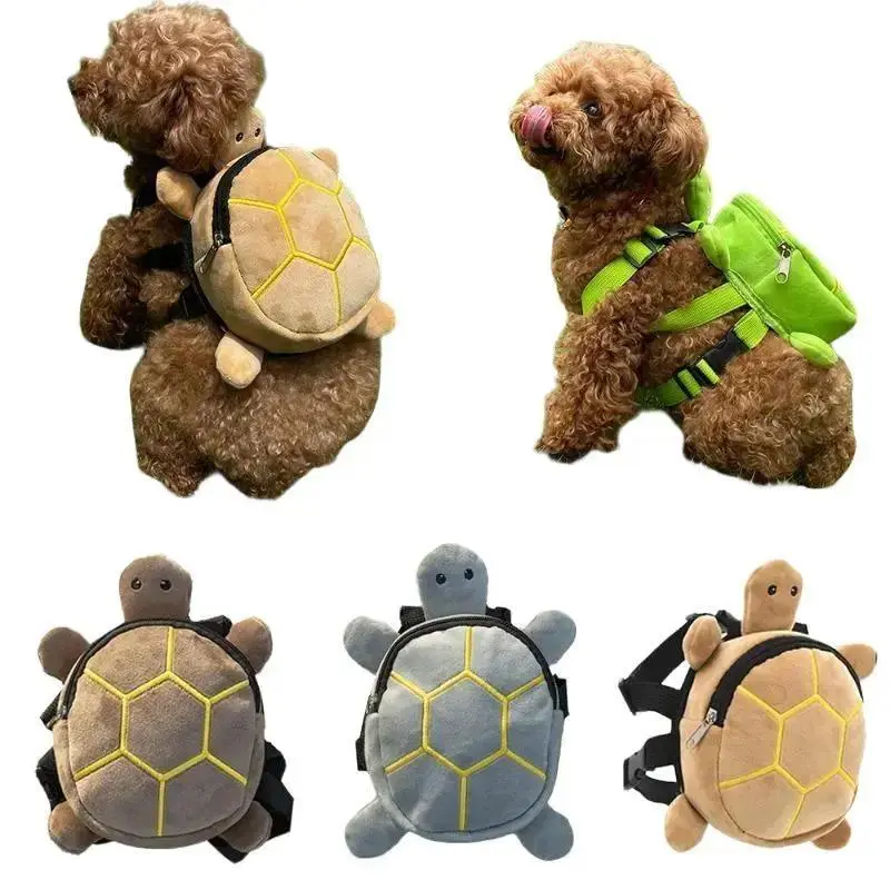 Turtle Print Dog Harness Backpack for Small Dogs, Velvet & Mesh No-Pull Vest, Adjustable for Outdoor Camping and Daily Walking, Animal Print, Harnesses, Outdoors, Training, Breathable Fit, Backpack Bag, Adjustable Strap Bags, Hiking, Snacks & Poop Bags