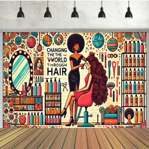 Salon Hair Styling Themed Photography Backdrop 7x5ft Polyester Banner for Birthday Multipurpose Use Non Electric Party Decor Portrait Photo Booth Event Celebration Supplies Pack of 1 White