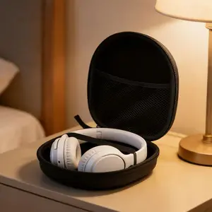 Headphone Storage Case, Portable Scratch-Resistant Hard Shell Earphone Protector, Multi-Device Compatible with Inner Mesh Pocket, Headphone Bag