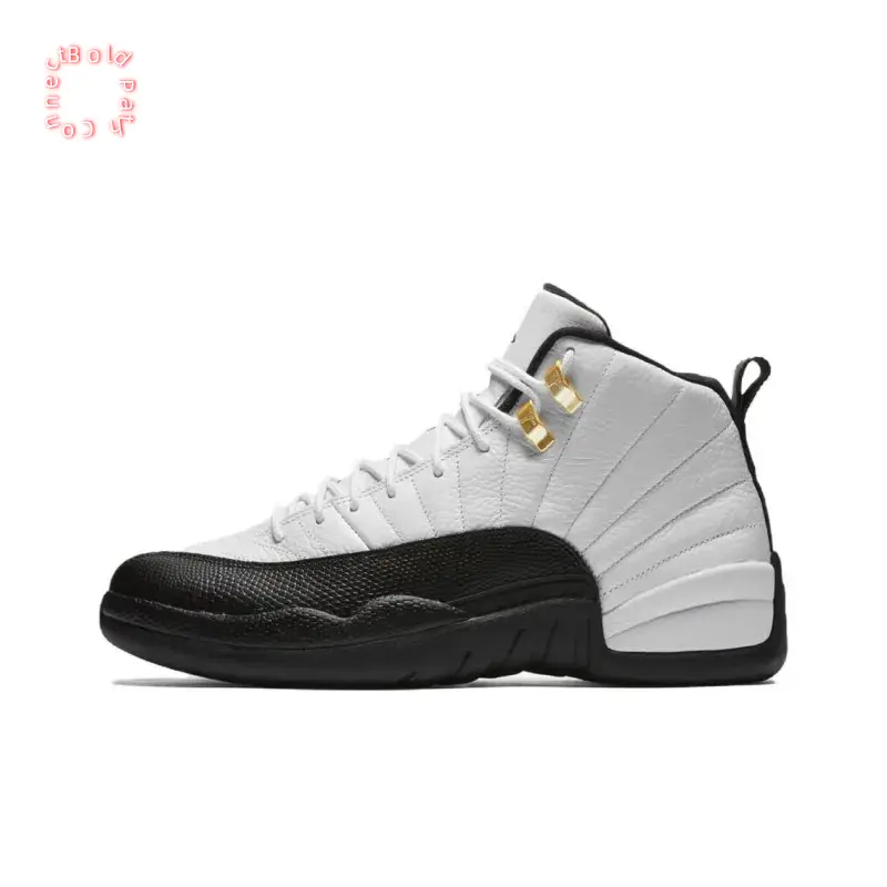 White and Black High-Top Retro Basketball Shoes with Leather Upper, Gold Lace Locks, and Carbon Fiber Heel