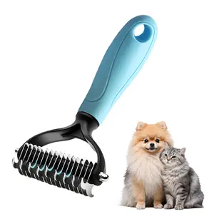 Pet Grooming Brush-Double Sided Hurtless Shedding and Dematting Undercoat Rake Comb for Dogs and Cats, No More Nasty Shedding or Flying Hair