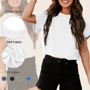Imily Bela Women Short Sleeve Cropped T Shirt Crew Neck Loose Crop Tops Summer Casual Drop Shoulder Basic Tees Womenswear Tshirt