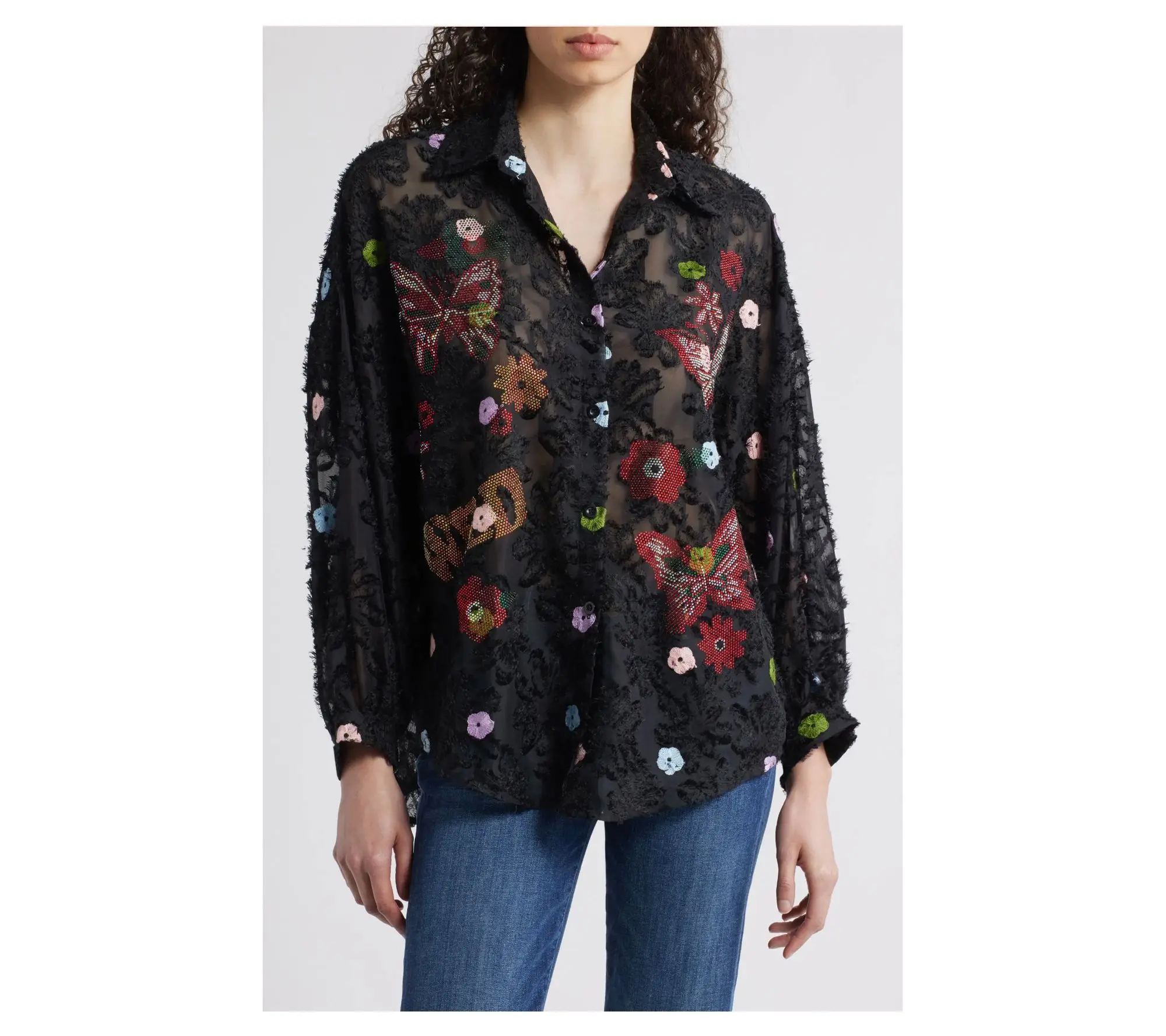 NIKKI LUND EMMA Butterfly Oversized EmbroideredBlouse
