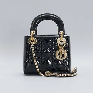 Pre-owned Dior patent Mini Bags CHRISTIAN Cannage Mini Lady BGP194425