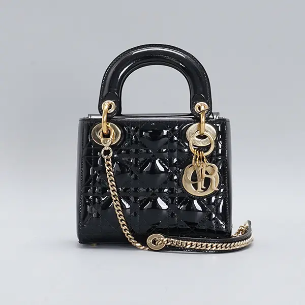 Pre-owned Dior patent Mini Bags CHRISTIAN Cannage Mini Lady BG23005003