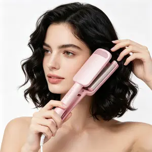 Deep Beach Wave & Curling Iron, Ionic Wave Hair Curler Tool, Ceramic 3-Barrel Curling Wand for Short Hair Women
