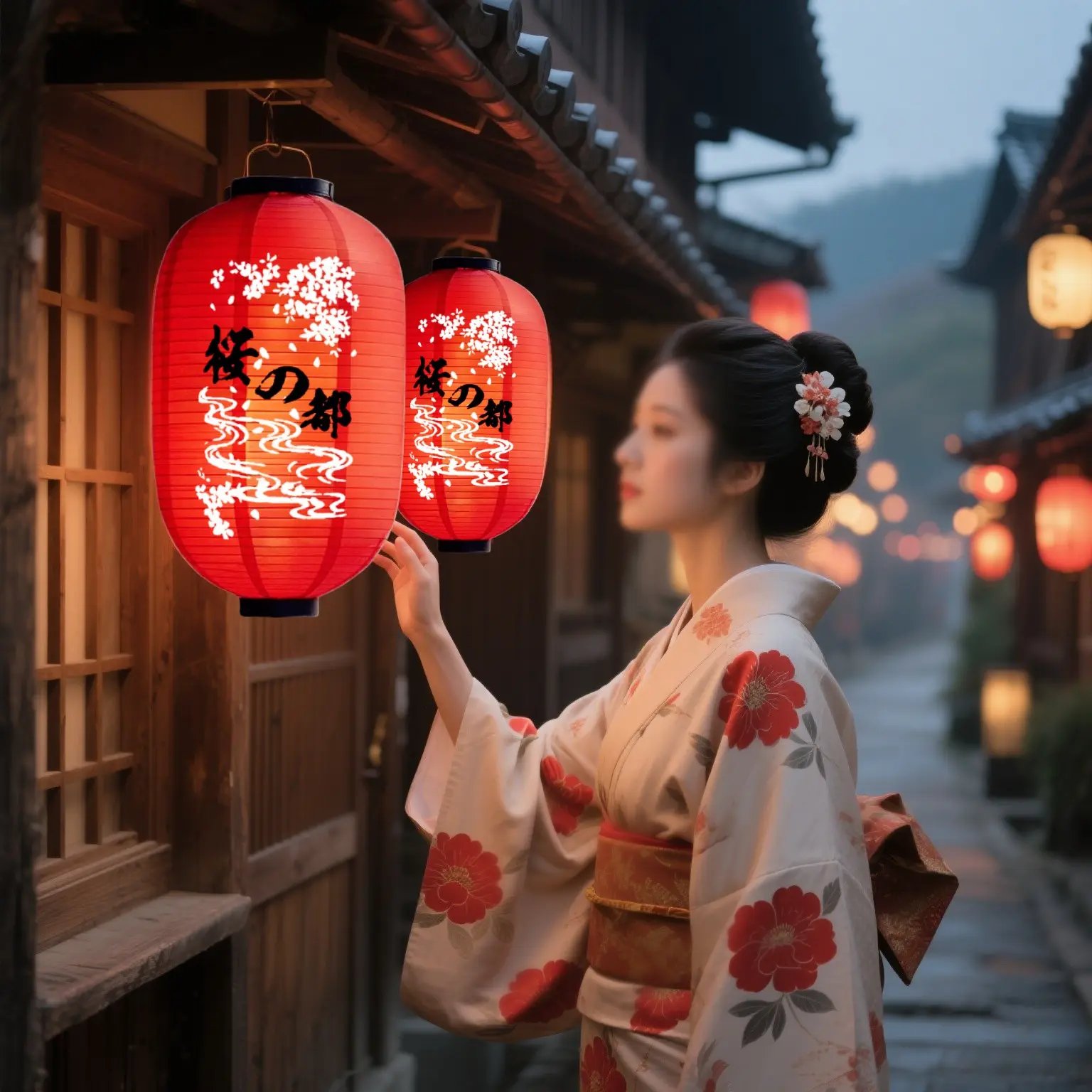 Japanese Style Lantern, 1 Count Sakura Pattern Hanging Lantern, Hanging Decor for Home, Restaurant, Cafe, Window, Holiday Celebration, Ornaments