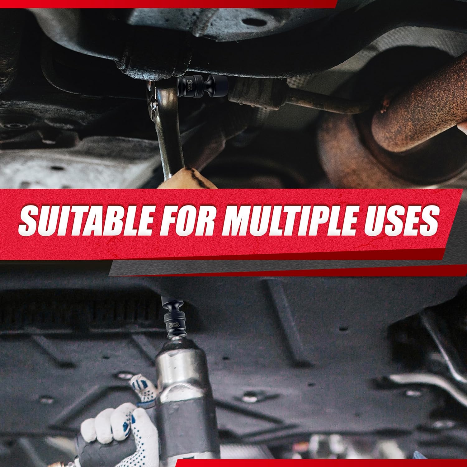 15PCS 3/8" Drive Shallow Universal Impact Socket Set,Swivel Socket Set,Metric Flexible Wobble Sockets, CR-MO,8-22mm, 6 Point