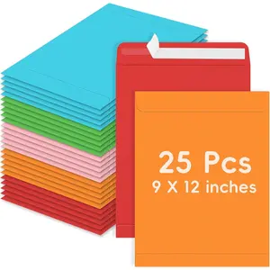 25 Pack 9 x 12 Inches Colored Self-Seal Manilla Mailing Envelopes for Mailing Organizing Storage Home Office Business