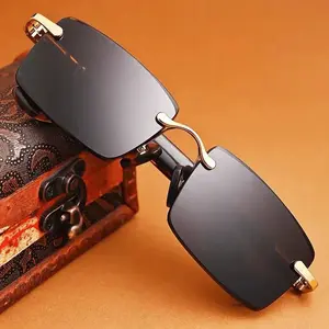 Men's Stone-Cut Edge Frameless Sunglasses with Polarized Anti-Glare & 100% UV Protection for Driving Luxury Shades