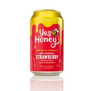Yes Honey Bee Original Strawberry Soda 11oz 12 Cans 100% Honey Sweetened Healthy Gluten Free Caffeine Free No Added Sugar US Beverage Natural free of artificial dyes no high fructose corn syrup