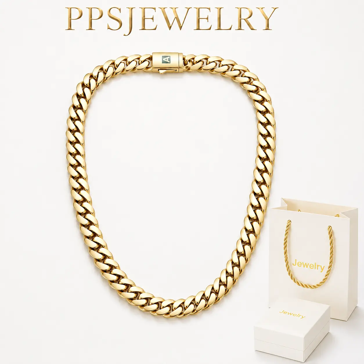 A-Z Initial Cuban Link Necklace, 8mm Smooth Gold-Tone Chain, 16-30 Inch, Personalized Unisex Jewelry with Gift Box