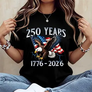 American Eagle Independence Day 250 Years 1776 2026 T-Shirt White Patriotic Flag And Bird Design For Celebrations And National Events