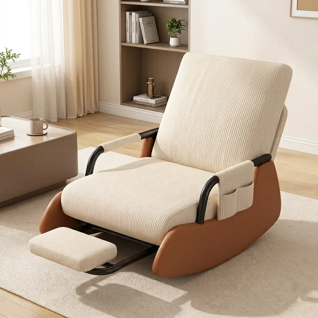 Rocking Chair for Adults with Footrest and Side Pocket Comfortable Padded Lounge Chair for Living Room Bedroom Nursery Reading Nook
