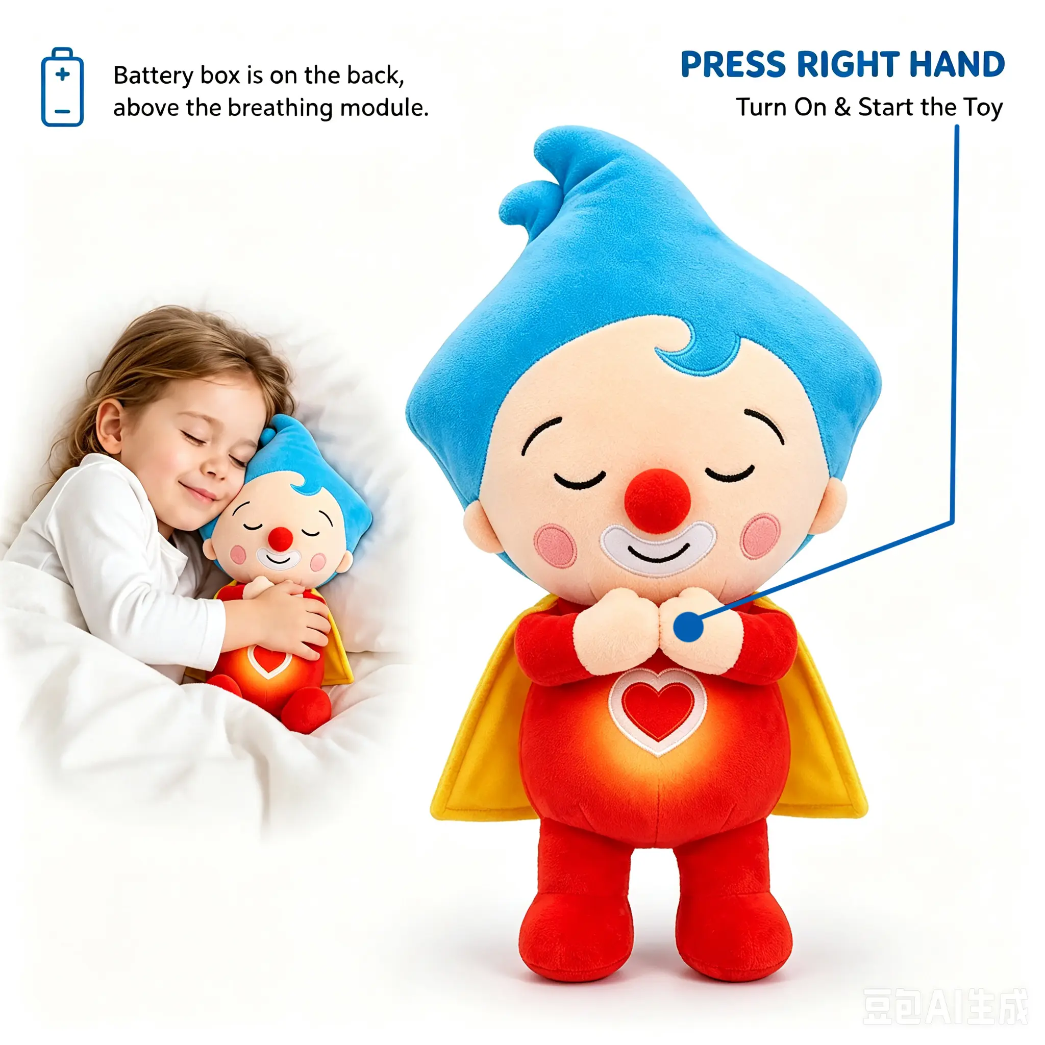 Soothing Rhythmic Breathing Plush Toy , 40cm Soft Stuffed Animal Sleep Soother with Glowing Belly, Huggable Comfort Snuggle Plushie for Toddlers, Calming Bedtime Companion Toy, Ideal Birthday Baby Shower Gift for Boys & Girls Electric pet TOY