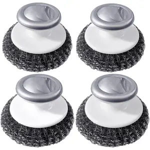 Stainless Steel   with Handle, Heavy Duty Dish , Steel Brush for Cleaning Pots, Pans, Grills, Sink (4 Pack)
