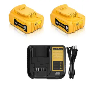 2 Pcs Battery and Charger 6000mAh Replacement for Dewalt 20V Battery Li-ion MAX DCB200 DCD/DCF/DCG/DCS Series volt max Power Tool Capacity