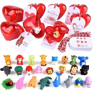 Adorable Animal Erasers Set: 30 Pieces in Heart Boxes with Valentine's Cards - Perfect for Parties, Gifts, and School Fun