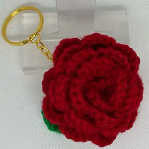 Handmade Crochet Rose Keychain - Stylish, Practical Bag Charm with Split Ring, Ideal for Shopping Use