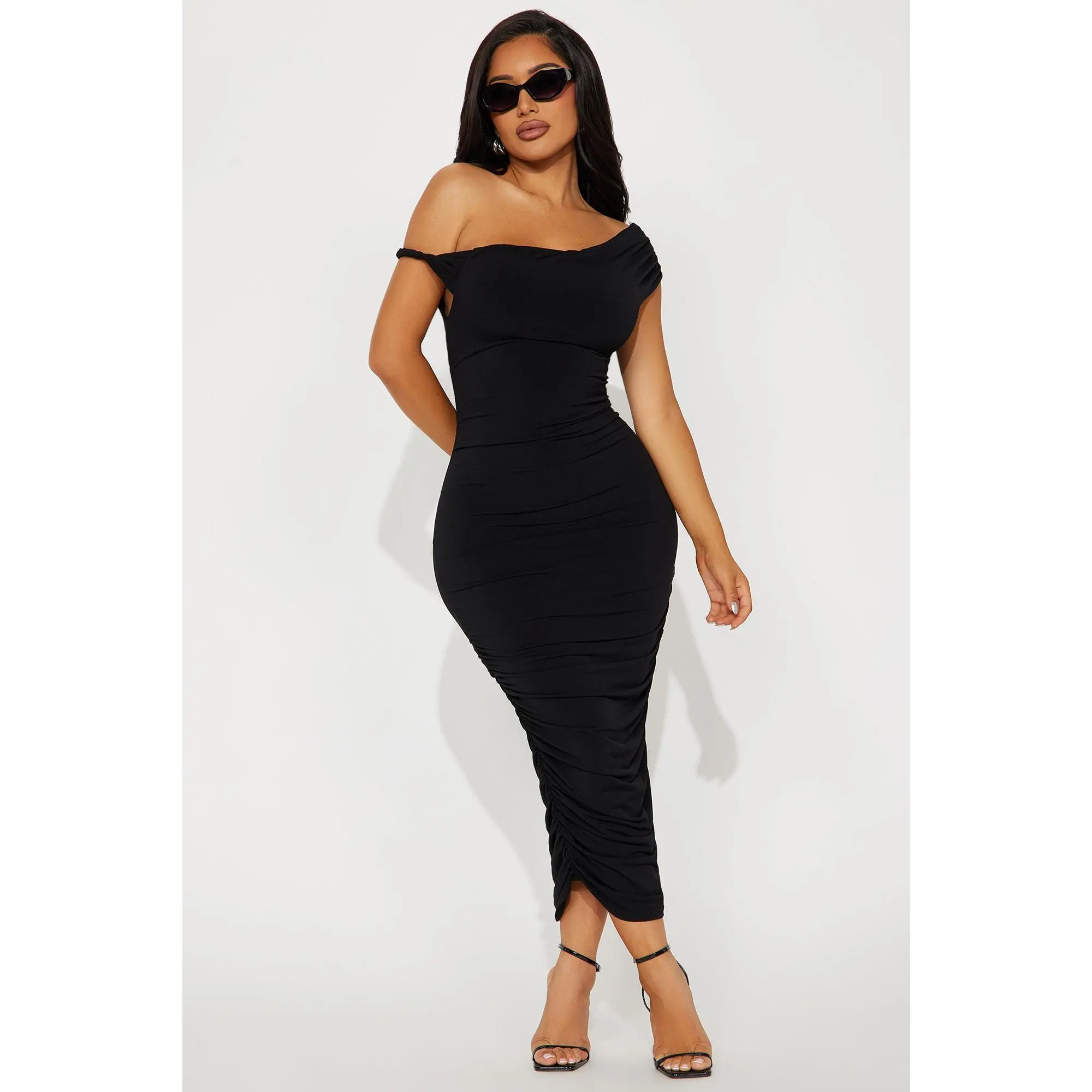 Blind Date One Shoulder Midi Dress - Black