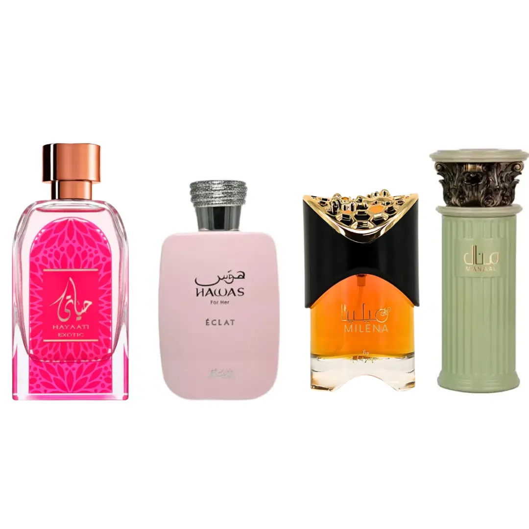 Unisex Fragrance Gift Bundle - The Yin and Yang Set with Carefully Picked Scents: Hayaati Exotic, Hawas Eclat, Milena, Manaal 100ml Luxury Perfumes, Bundle Unisex Fragrance