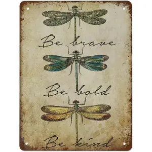 Funny Be Brave Be Bold Be Kind Metal Tin Sign Poster Hippie Wall Decor Hippie Dragonfly Wall Art Hippie Print Hippie Room Decor Hippie Decor Funny Vintage Tin Sign For Home Coffee 8x12 Inch