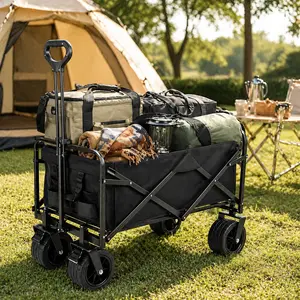 Large Capacity Camping Shopping Cart All-Terrain Foldable Hand Truck, Multifunctional Portable Cart for Camping, Gardening, Beach, Black Garden Tool torage Rack, Sturdy Design, Durable Tire Structure, Heavy-Duty Utility Cart